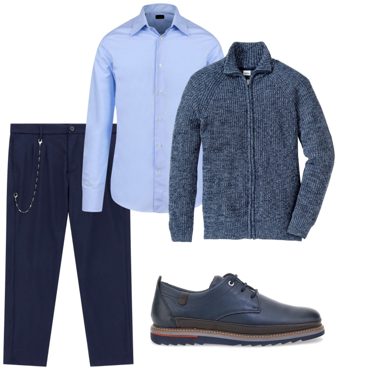 Outfit uomo - Total look #2280571. Stile Business/Elegante per Ufficio. Abbinamento con cardigans, pantaloni, scarpe stringate, camicie.