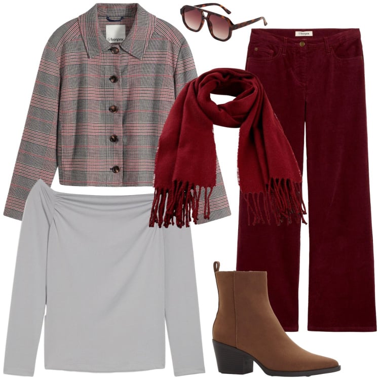 Outfit donna - Uscite mattutine. Stile Sporty chic per Tutti i giorni. Abbinamento con sciarpe, maglieria, pantaloni, cappotti, stivaletti texani, occhiali da sole.