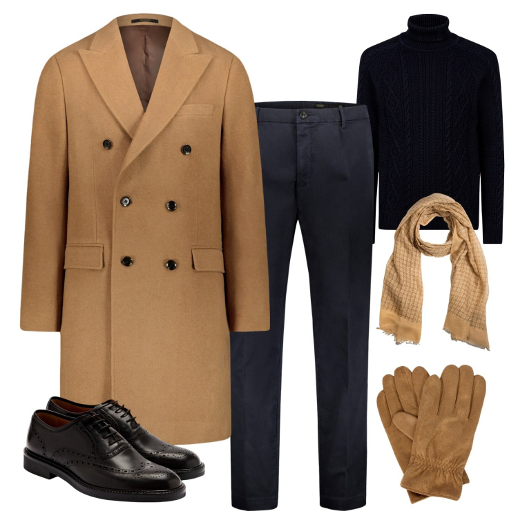 Outfit uomo - Fascino senza tempo!. Stile Business/Elegante per Tutti i giorni. Abbinamento con guanti, maglieria, pantaloni, cappotti, scarpe stringate, sciarpe.