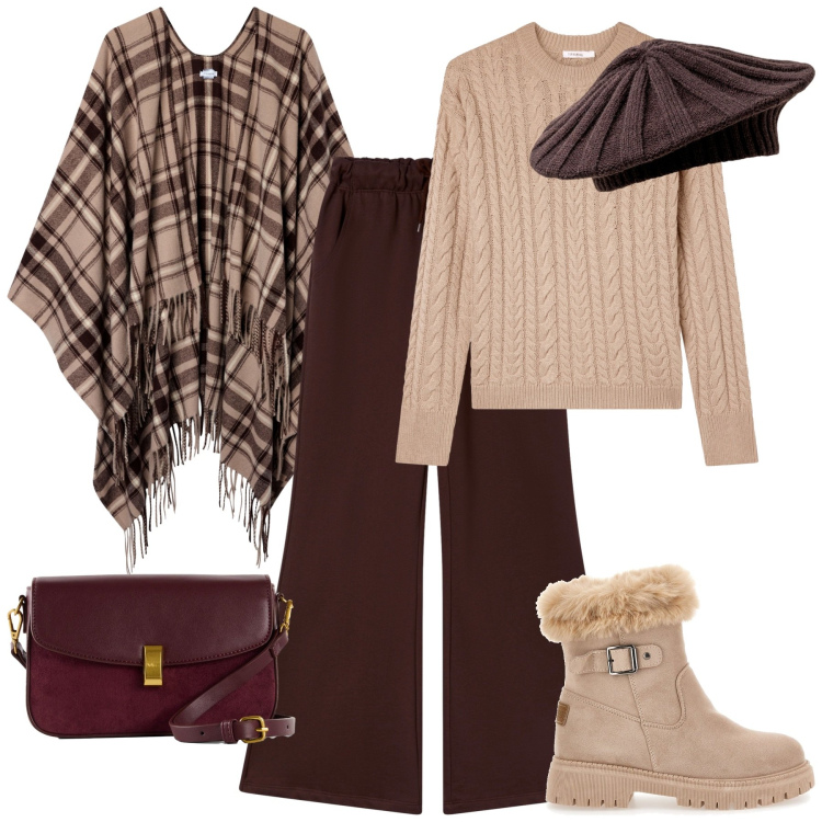 Outfit donna - Novembre con un cappello. Stile Romantica per Tutti i giorni. Abbinamento con borse a mano, maglieria, cappotti, pantaloni, stivaletti, cappelli e berretti.