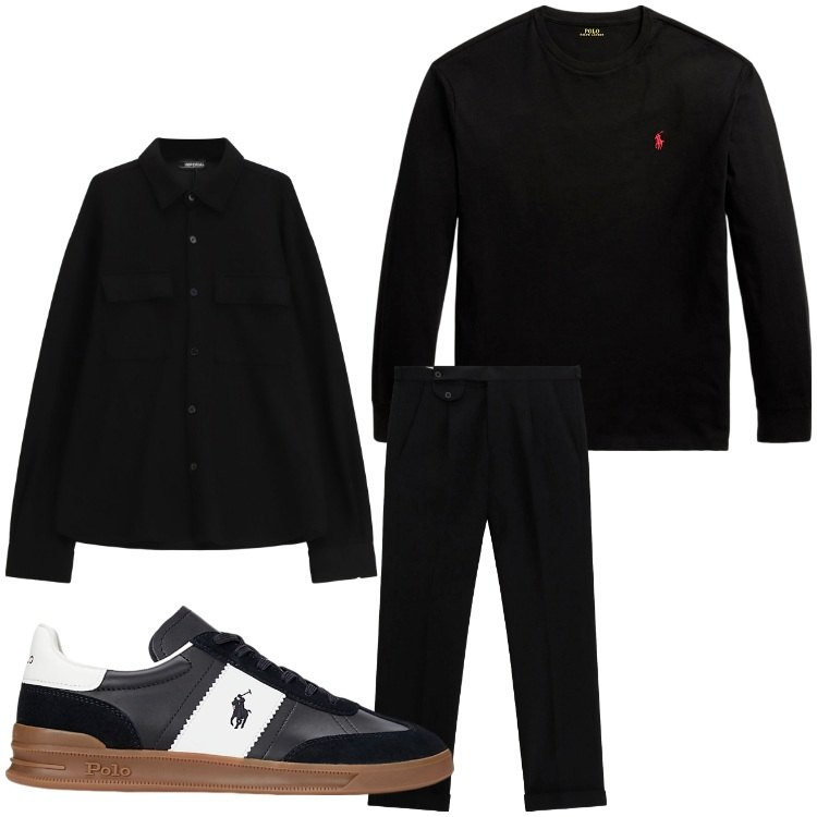 Outfit uomo - Black. Stile Casual per Tutti i giorni. Abbinamento con pantaloni, camicie, t-shirt, sneakers.