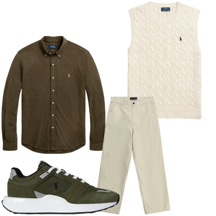 Outfit uomo - Il gilet a trecce. Stile Casual per Tutti i giorni. Abbinamento con pantaloni, camicie, sneakers, maglieria.
