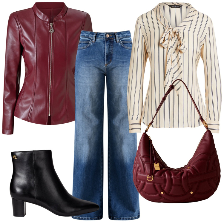 Outfit donna - Total look #2280656. Stile Casual chic per Scuola/Università. Abbinamento con blazer, jeans, borse a spalla, stivaletti, camicie.