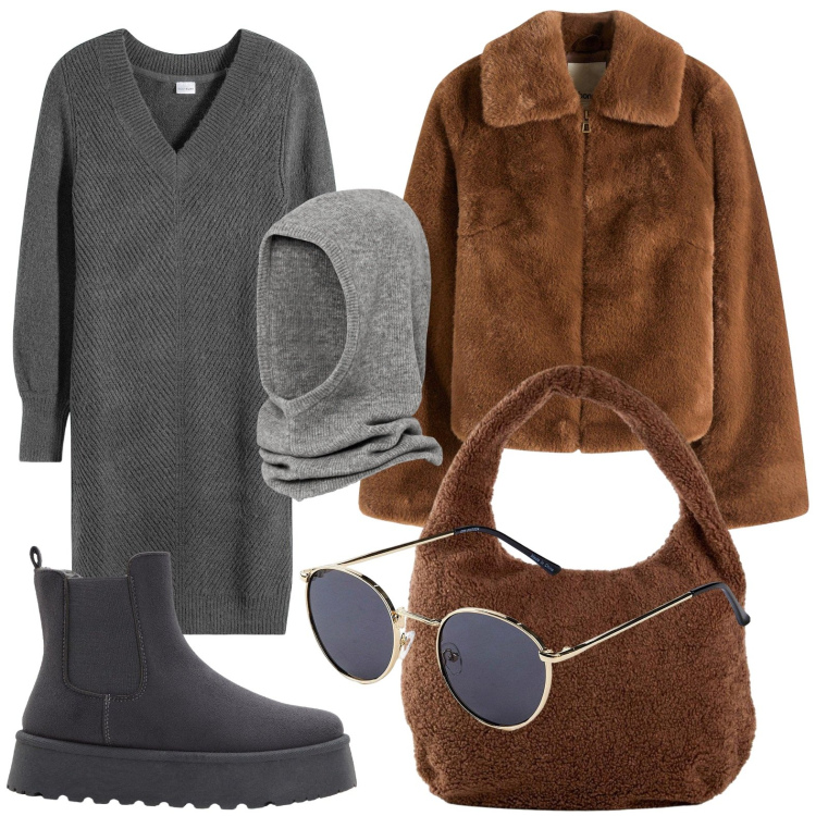 Outfit donna - bonprix - SINGLES\' DAY. Stile Trendy per Tutti i giorni. Abbinamento con stivaletti chelsea, vestiti, ecopellicce, shopping bag, occhiali da sole, cappelli e berretti.