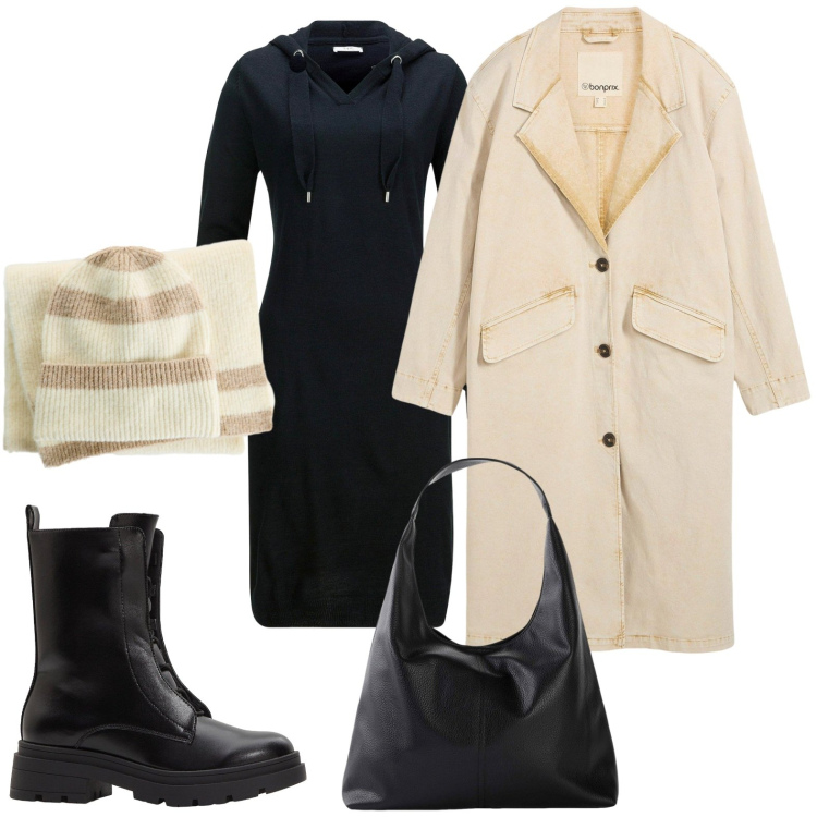 Outfit donna - bonprix - SINGLES\' DAY. Stile Urban per Tutti i giorni. Abbinamento con vestiti, trench, shopping bag, stivaletti, sciarpe.