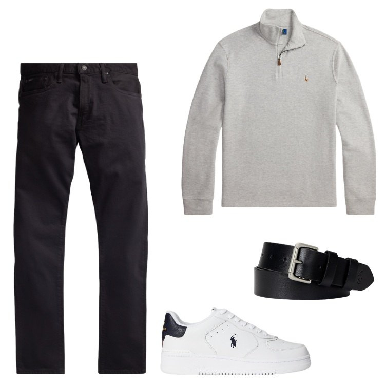 Outfit uomo - Primi freddi. Stile Casual per Tutti i giorni. Abbinamento con cinture, jeans, sneakers, pullovers.