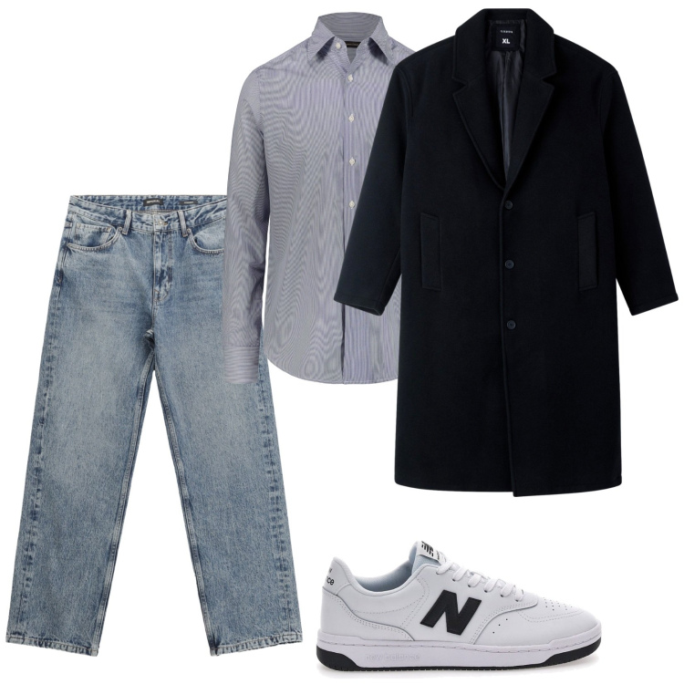 Outfit uomo - Cappotto e Sneakers. Stile Casual per Tutti i giorni. Abbinamento con cappotti, jeans dritti, sneakers, camicie.