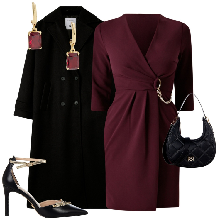 Outfit donna - Black Friday chic. Stile Chic per Cerimonia. Abbinamento con vestiti, décolleté, borse a tracolla, cappotti, orecchini.