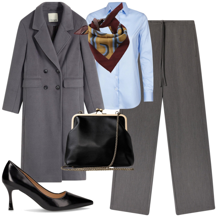 Outfit donna - Il foulard. Stile Urban per Tutti i giorni. Abbinamento con cappotti, pantaloni, foulard, camicie, clutch, décolleté.