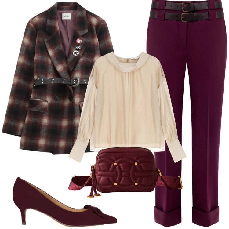 Outfit donna - Total look #2280754. Stile Casual chic per Serata fuori. Abbinamento con pantaloni, blazer, camicie, borse a tracolla, décolleté.