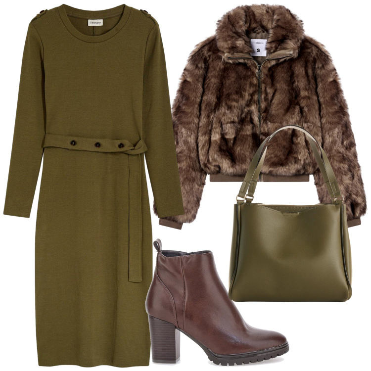 Outfit donna - Total look #2280760. Stile Glamour per Serata fuori. Abbinamento con vestiti midi/longuette, borse a mano, ecopellicce, stivaletti.