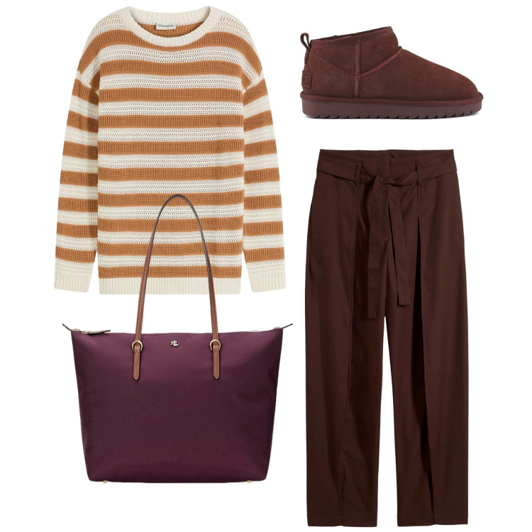Outfit donna - Total look #2280762. Stile Minimal per Tutti i giorni. Abbinamento con maglieria, pantaloni, borse tote, stivali.