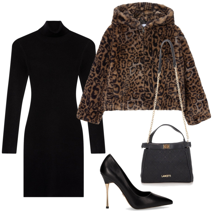 Outfit donna - Bella dentro e fuori. Stile Trendy per Serata fuori. Abbinamento con ecopellicce, vestiti corti, borse a tracolla, décolleté.