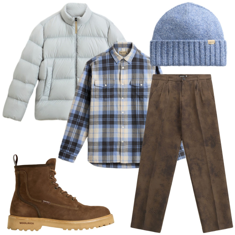 Outfit uomo - Total look #2280771. Stile Trendy per Tutti i giorni. Abbinamento con pantaloni, anfibi, camicie, berretti, piumini.