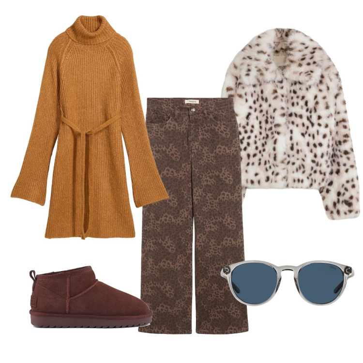 Outfit donna - Comfy novembre. Stile Basic per Tutti i giorni. Abbinamento con ecopellicce, pantaloni, vestiti corti, occhiali da sole, stivali.