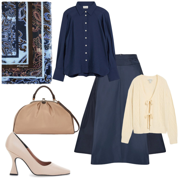 Outfit donna - Total look #2280781. Stile Vintage retrò per Cerimonia. Abbinamento con cardigans, camicie, décolleté, foulard, gonne, borse a spalla.