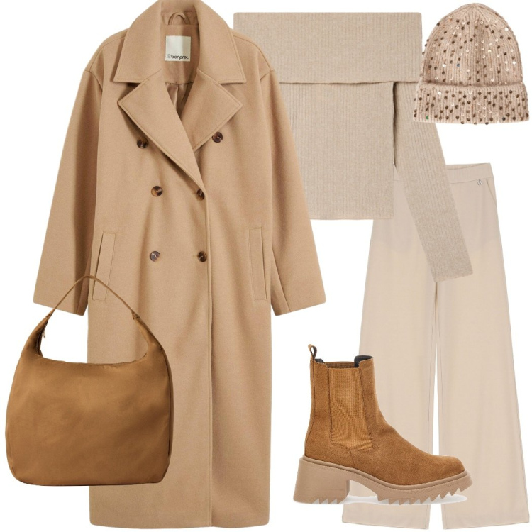 Outfit donna - Novembre con il cappello. Stile Urban per Tutti i giorni. Abbinamento con cappotti, berretti, maglieria, borse a mano, pantaloni, stivaletti chelsea.