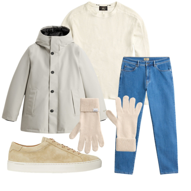 Outfit uomo - Total look #2280834. Stile Casual per Tutti i giorni. Abbinamento con maglieria, sneakers, pantaloni, guanti, parka.