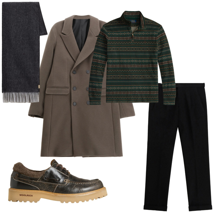 Outfit uomo - Total look #2280836. Stile Business/Elegante per Serata speciale. Abbinamento con cappotti, pantaloni, pullovers, scarpe stringate, sciarpe.