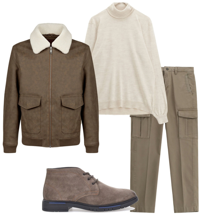 Outfit uomo - Casual style. Stile Urban per Tutti i giorni. Abbinamento con maglieria, pantaloni cargo, scarpe stringate, giacche.