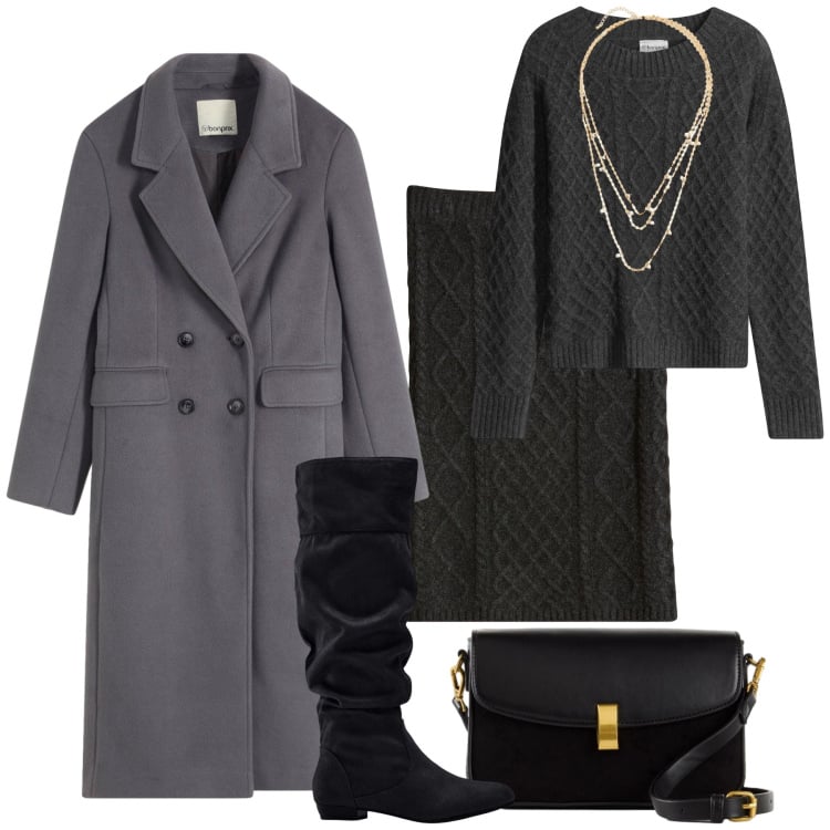 Outfit donna - Completo in maglia Bonprix. Stile Chic per Serata fuori. Abbinamento con stivali, gonne, maglieria, cappotti, collane, borse a mano.