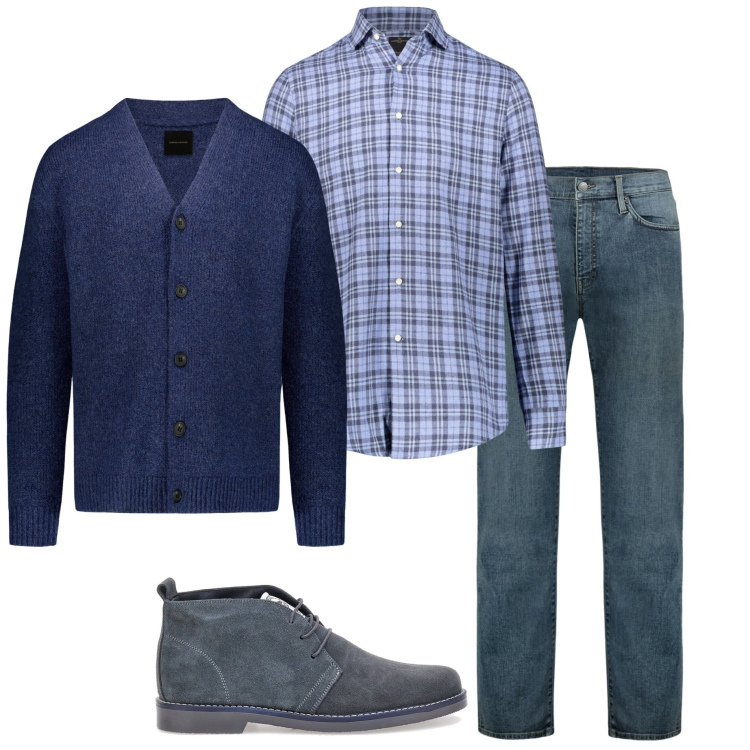 Outfit uomo - Serata con amici. Stile Casual per Tutti i giorni. Abbinamento con stivali e stivaletti, jeans, camicie, cardigans.