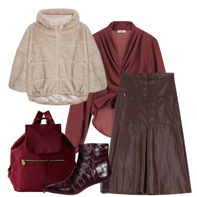 Outfit donna - Total look #2280877. Stile Casual chic per Serata fuori. Abbinamento con zaini, gonne longuette, camicie, stivaletti, ecopellicce.