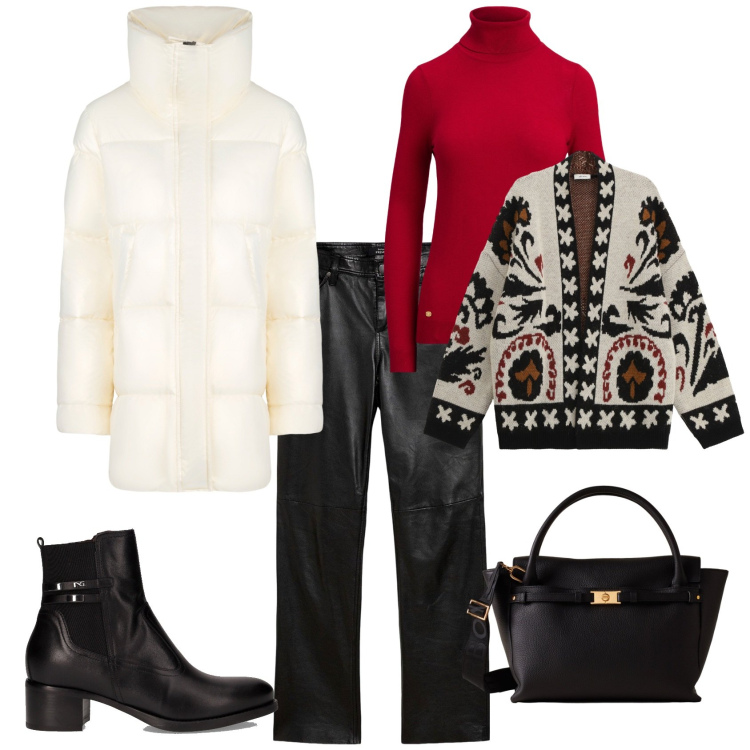 Outfit donna - In montagna trendy. Stile Trendy per Tutti i giorni. Abbinamento con pantaloni, borse a mano, cardigans, maglieria, blazer, stivaletti.