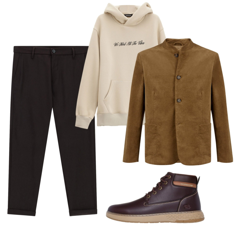 Outfit uomo - Tempo di castagne. Stile Trendy per Tutti i giorni. Abbinamento con pantaloni, felpe con cappuccio, stivali e stivaletti, giacche.