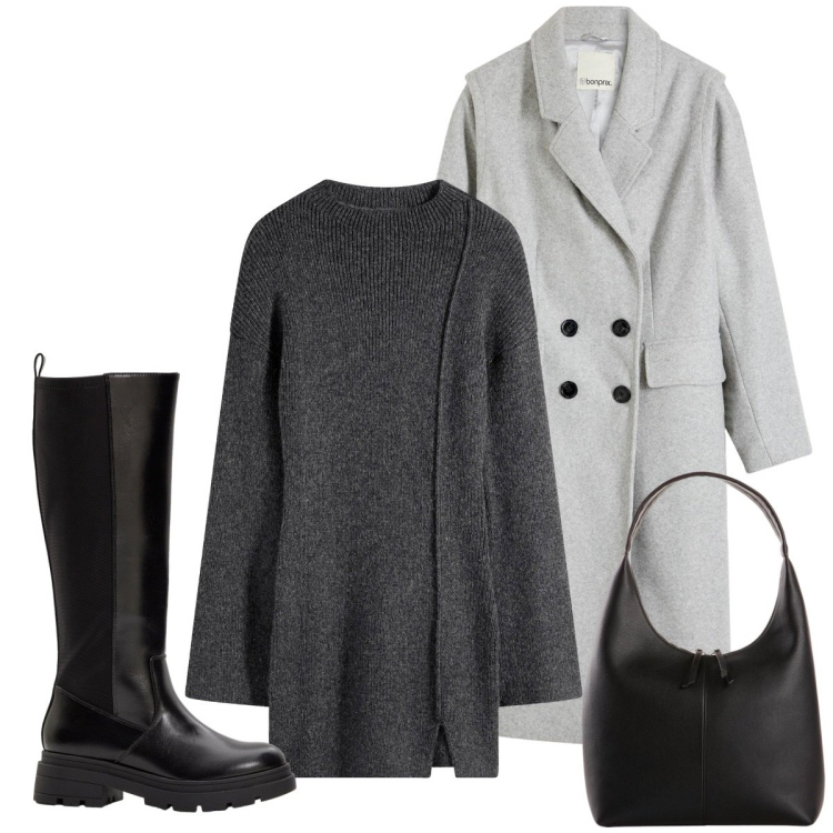 Outfit donna - Total look #2280904. Stile Casual per Tutti i giorni. Abbinamento con stivali, shopping bag, vestiti corti, cappotti.