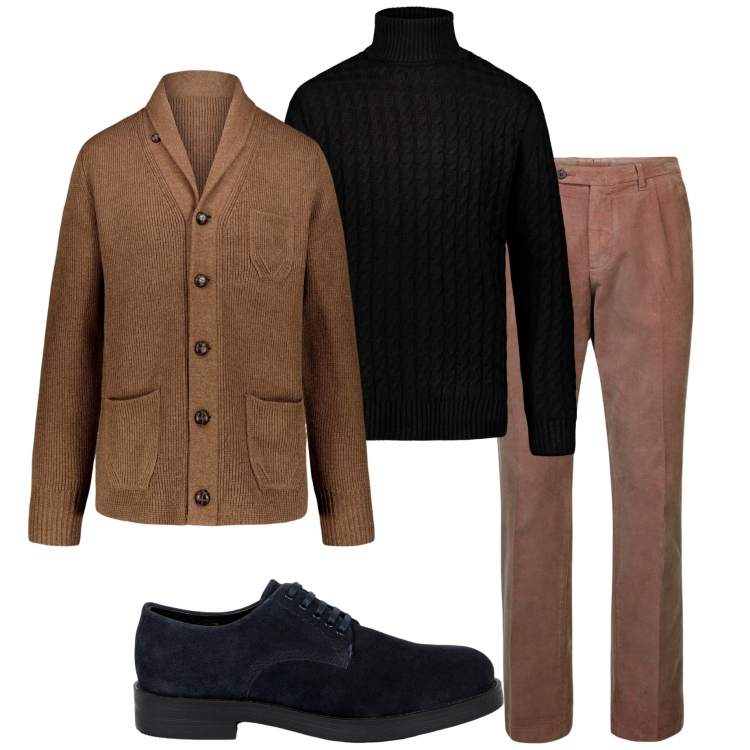 Outfit uomo - Novembre. Stile Urban per Tutti i giorni. Abbinamento con pantaloni, scarpe stringate, maglieria, cardigans.