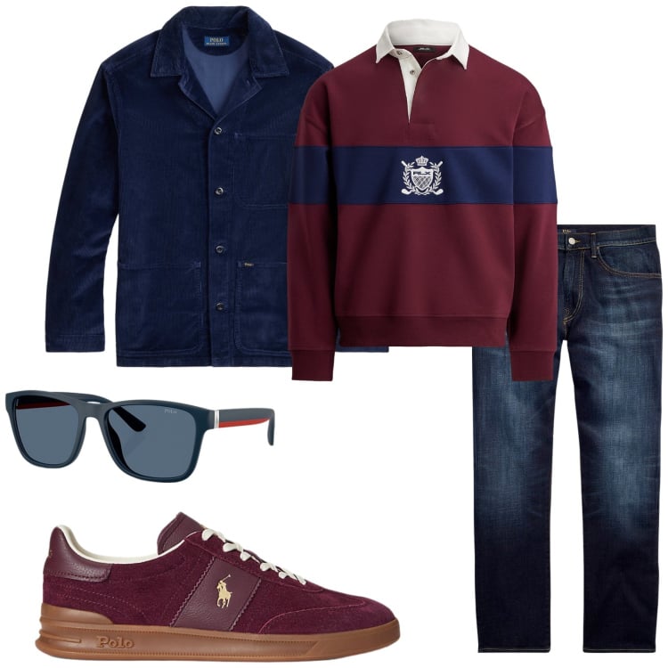 Outfit uomo - Elegante sportivo. Stile Trendy per Tutti i giorni. Abbinamento con giacche, jeans dritti, felpe, occhiali da sole, sneakers.