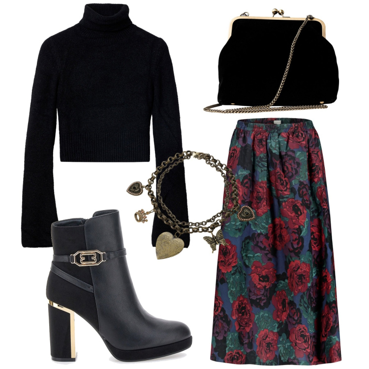 Outfit donna - Total look #2281070. Stile Romantica per Serata fuori. Abbinamento con maglieria, collane, stivaletti, clutch, gonne.