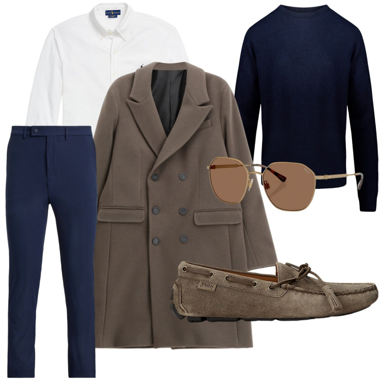 Outfit uomo - Cappotto lungo, fascino senza tempo. Stile Trendy per Tutti i giorni. Abbinamento con cappotti, scarpe stringate, camicie, occhiali da sole, pantaloni, maglieria.