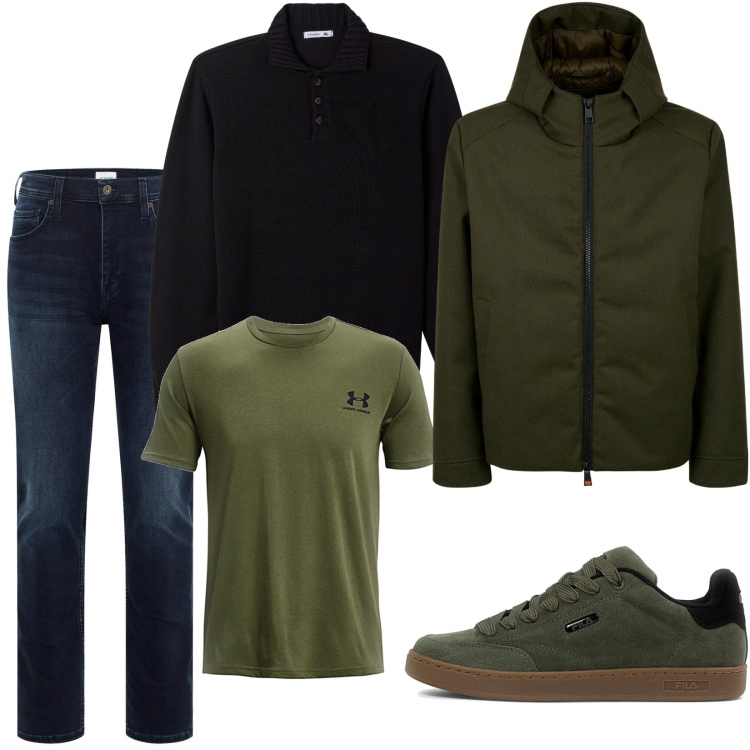 Outfit uomo - Green. Stile Casual per Tutti i giorni. Abbinamento con jeans slim fit, maglieria, t-shirt sportive, sneakers, giacche.