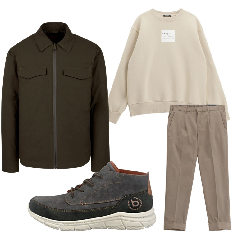 Outfit uomo - Il look di stagione. Stile Casual per Tutti i giorni. Abbinamento con pantaloni chino, felpe, sneakers alte, piumini.