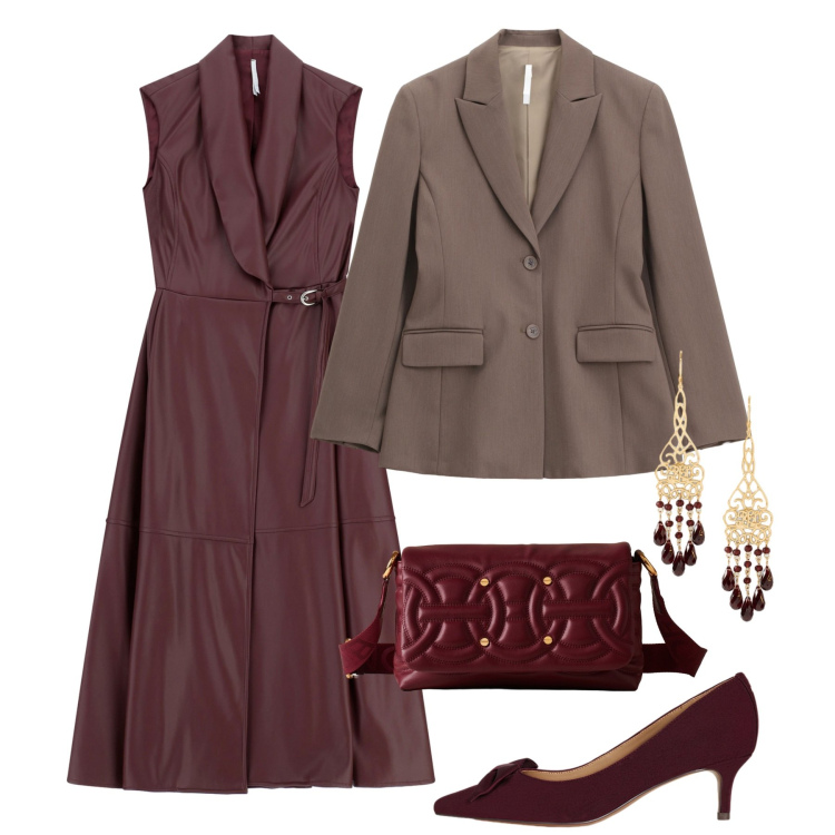 Outfit donna - Cerimonia in autunno. Stile Chic per Cerimonia. Abbinamento con vestiti lunghi, blazer, borse a tracolla, orecchini, décolleté.