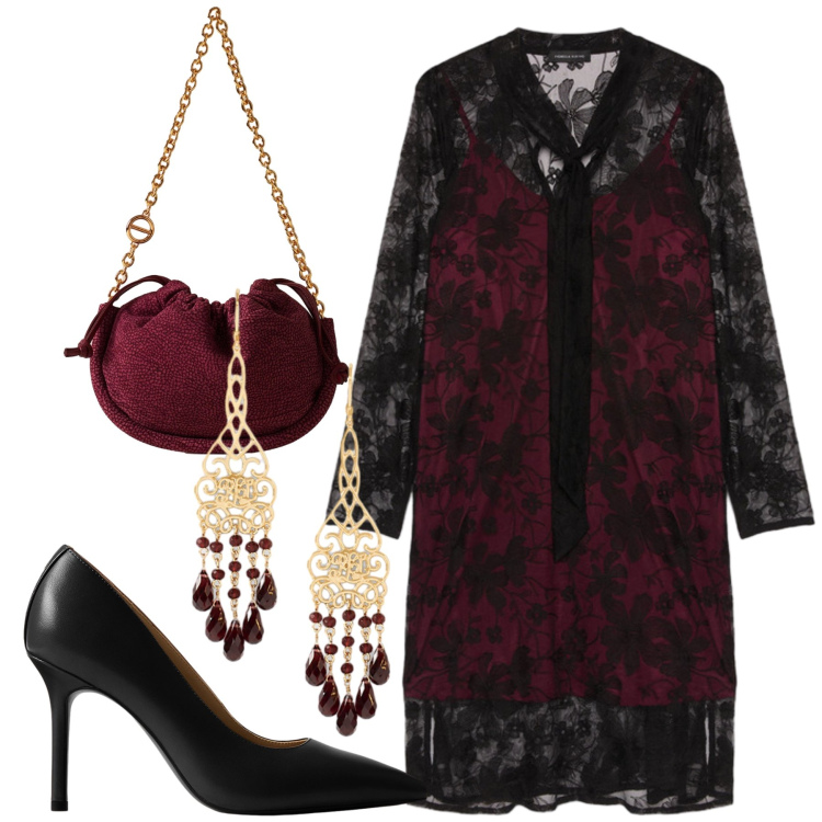 Outfit donna - Rose antiche. Stile Romantica per Cerimonia. Abbinamento con borse a spalla, orecchini, décolleté, vestiti corti.