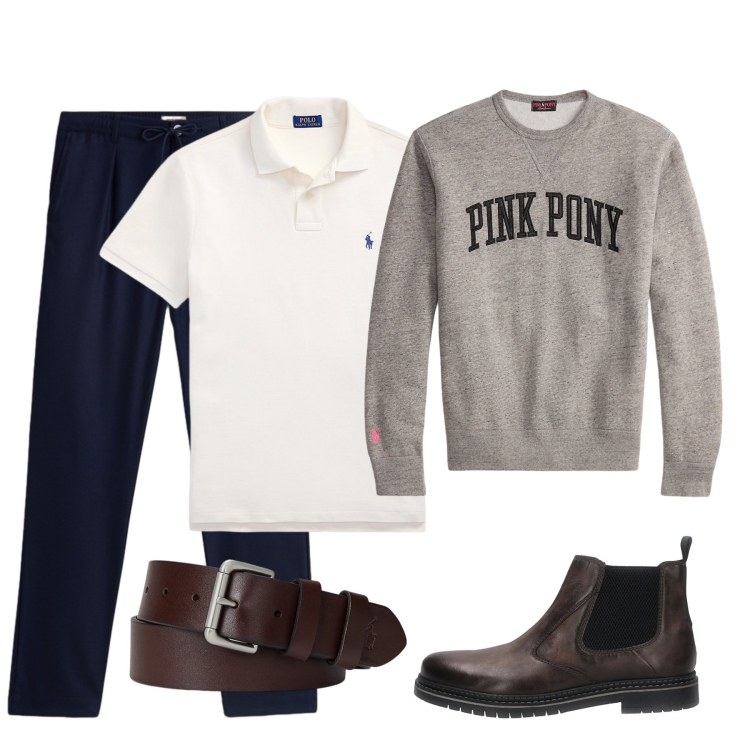 Outfit uomo - Casual. Stile Casual per Tutti i giorni. Abbinamento con cinture, felpe, polo, pantaloni, stivali e stivaletti.