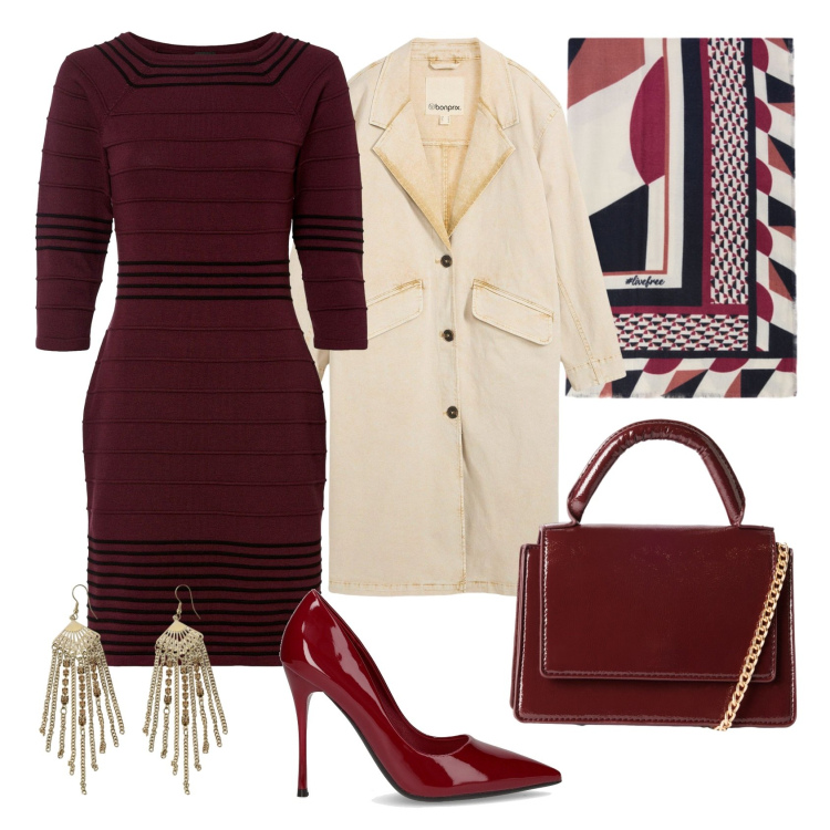 Outfit donna - Total look #2281201. Stile Glamour per Serata fuori. Abbinamento con vestiti corti, trench, borse a tracolla, orecchini, foulard, décolleté.