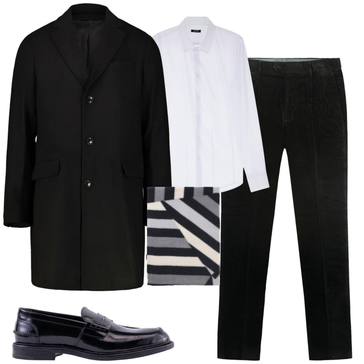 Outfit uomo - Il cappotto Chesterfield. Stile Business/Elegante per Tutti i giorni. Abbinamento con camicie, sciarpe, cappotti, scarpe stringate, pantaloni.