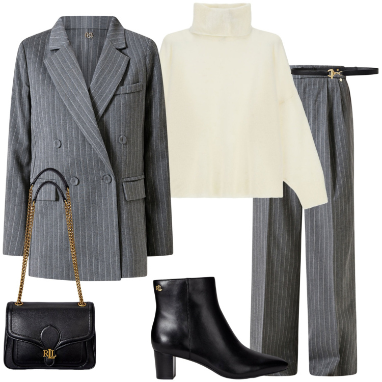 Outfit donna - Lines of style. Stile Casual chic per Tutti i giorni. Abbinamento con pantaloni, blazer, maglieria, stivaletti, borse a spalla, cinture.