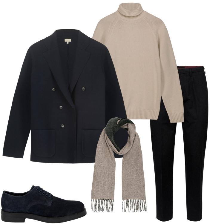 Outfit uomo - In città. Stile Urban per Tutti i giorni. Abbinamento con scarpe stringate, giacche, sciarpe, pullovers, pantaloni.