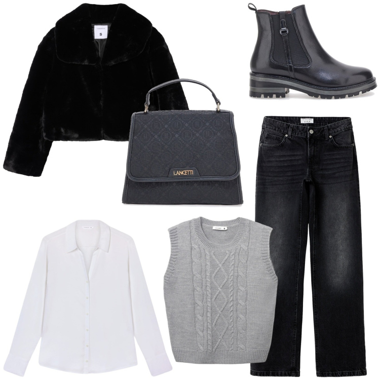 Outfit donna - Minimal. Stile Minimal per Tutti i giorni. Abbinamento con jeans, camicie, ecopellicce, maglieria, stivaletti chelsea, borse a spalla.