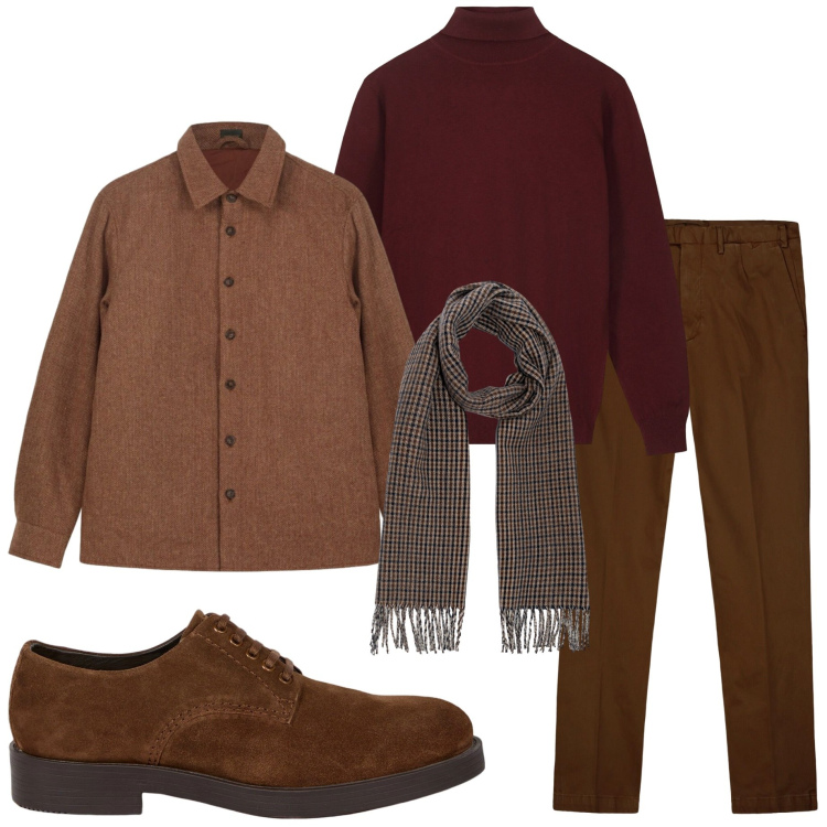 Outfit uomo - Serata con amici. Stile Trendy per Serata speciale. Abbinamento con scarpe stringate, pantaloni, maglieria, sciarpe, cappotti.