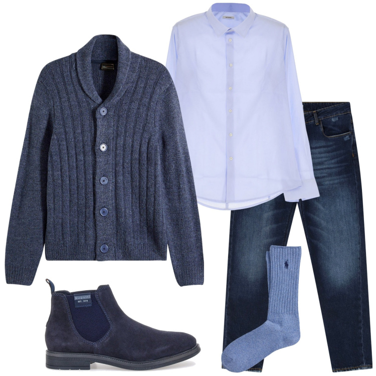 Outfit uomo - Urban style. Stile Urban per Tutti i giorni. Abbinamento con cardigans, camicie, jeans dritti, calzini, stivali e stivaletti.