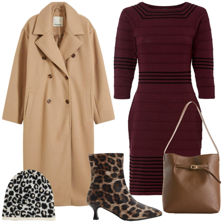 Outfit donna - Miss eleganza. Stile Chic per Serata fuori. Abbinamento con vestiti corti, cappotti, berretti, stivaletti, borse a mano.