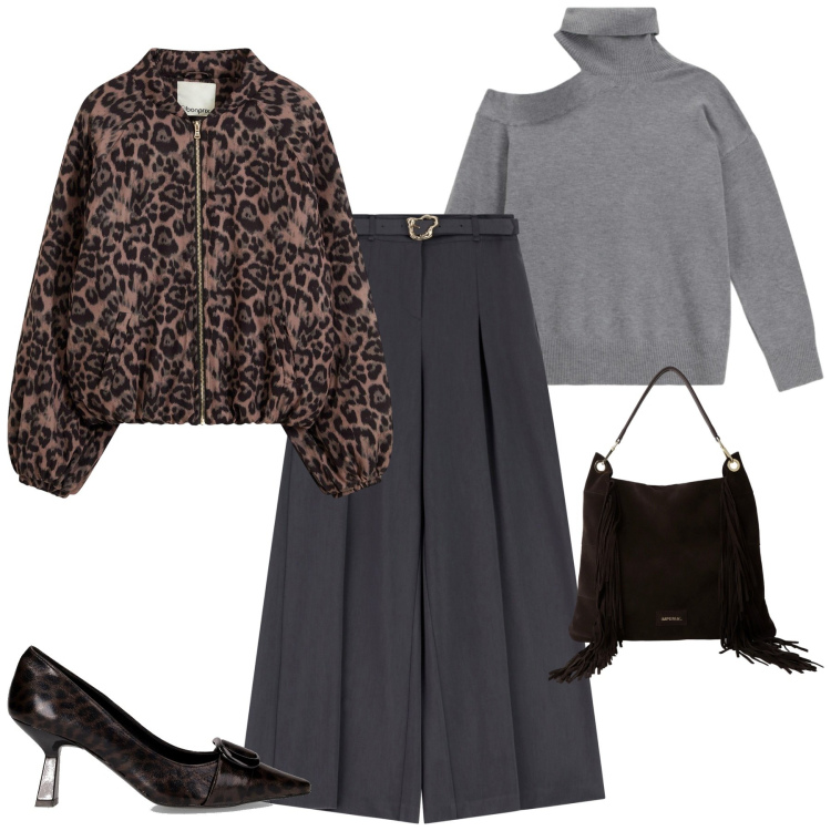 Outfit donna - Total look #2281357. Stile Urban per Tutti i giorni. Abbinamento con bomber, pantaloni, maglieria, borse a spalla, décolleté.