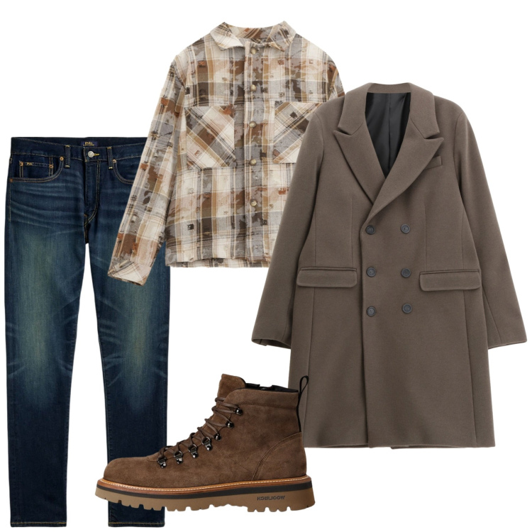 Outfit uomo - Il cappottone. Stile Trendy per Tutti i giorni. Abbinamento con camicie, cappotti, jeans, stivali e stivaletti.