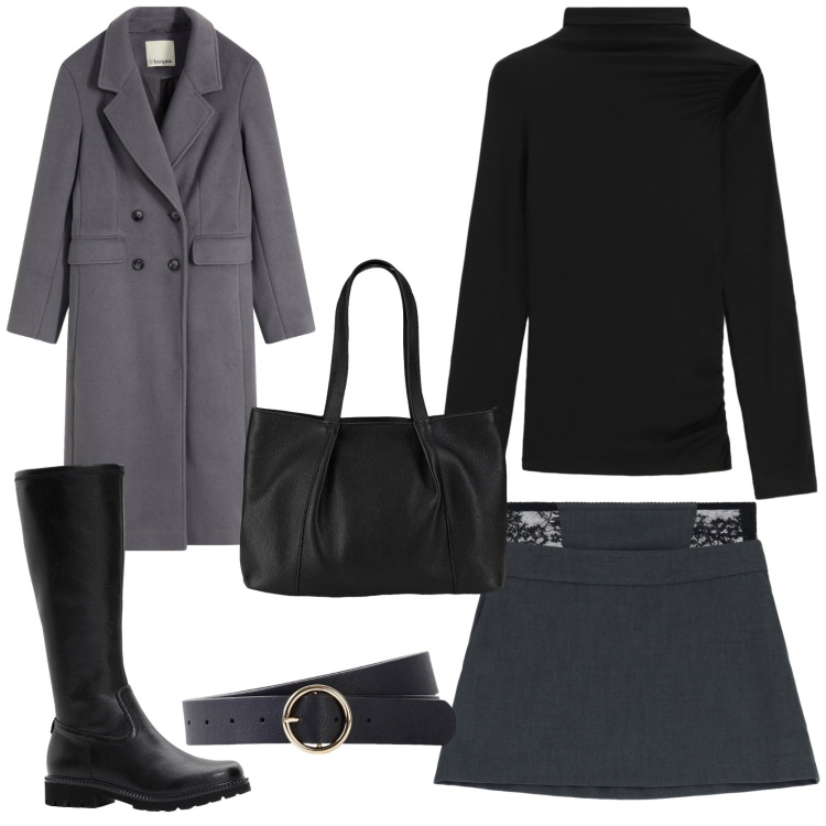 Outfit donna - Preppy autumn. Stile Preppy per Tutti i giorni. Abbinamento con cinture, shopping bag, cappotti, stivali, minigonne, pullovers.